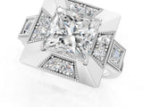 Silver Milgrain Princess Cut Diamond Halo Split Shank Ring_13