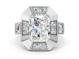 Silver Milgrain Radiant Cut Diamond Halo Split Shank Ring_18