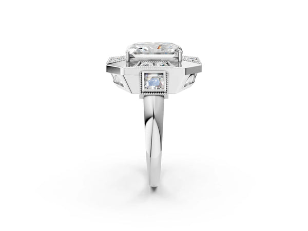 Sterling Silver Radiant Cut Vintage Halo Engagement Ring Setting - Design RJ-711