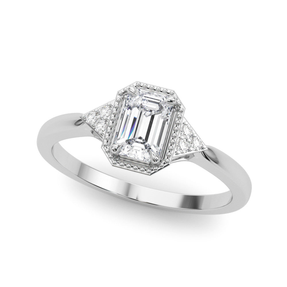 Silver Milgrain Radiant Cut Diamond Ring with Tapered Pave Band and Four Prong Setting 1