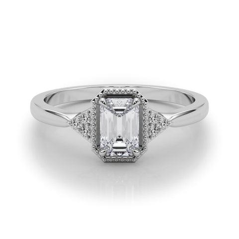 Silver Milgrain Radiant Cut Diamond Ring with Tapered Pave Band and Four Prong Setting 2