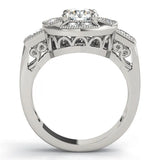 Silver Milgrain Round Diamond Halo Split Shank Ring 1