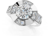 Silver Milgrain Round Diamond Halo Split Shank Ring_13
