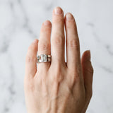 Silver Modern Tension Set Emerald Cut Diamond Solitaire Wide Band Ring_210