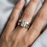 Silver Modern Tension Set Emerald Cut Diamond Solitaire Wide Band Ring_217