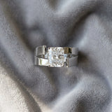 Silver Modern Tension Set Radiant Cut Diamond Solitaire Wide Band Ring_238