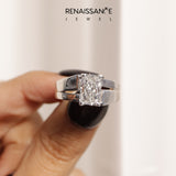 Silver Modern Tension Set Radiant Solitaire Wide Band Ring_218