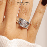 Silver Modern Tension Set Radiant Solitaire Wide Band Ring_219