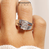 Silver Modern Tension Set Radiant Solitaire Wide Band Ring_220