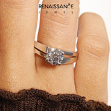 Silver Modern Tension Set Round Solitaire Wide Band Ring_184