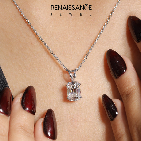 Silver Old Mine Cushion Diamond Solitaire Pendant with Four Prong Setting