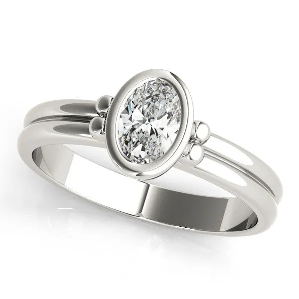 Silver Oval Bezel Solitaire Ring with Split Shank Band