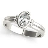 Silver Oval Bezel Solitaire Ring with Split Shank Band
