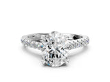 Silver Oval Brilliant Diamond Solitaire with Pavé Band and Four-Prong Setting 1