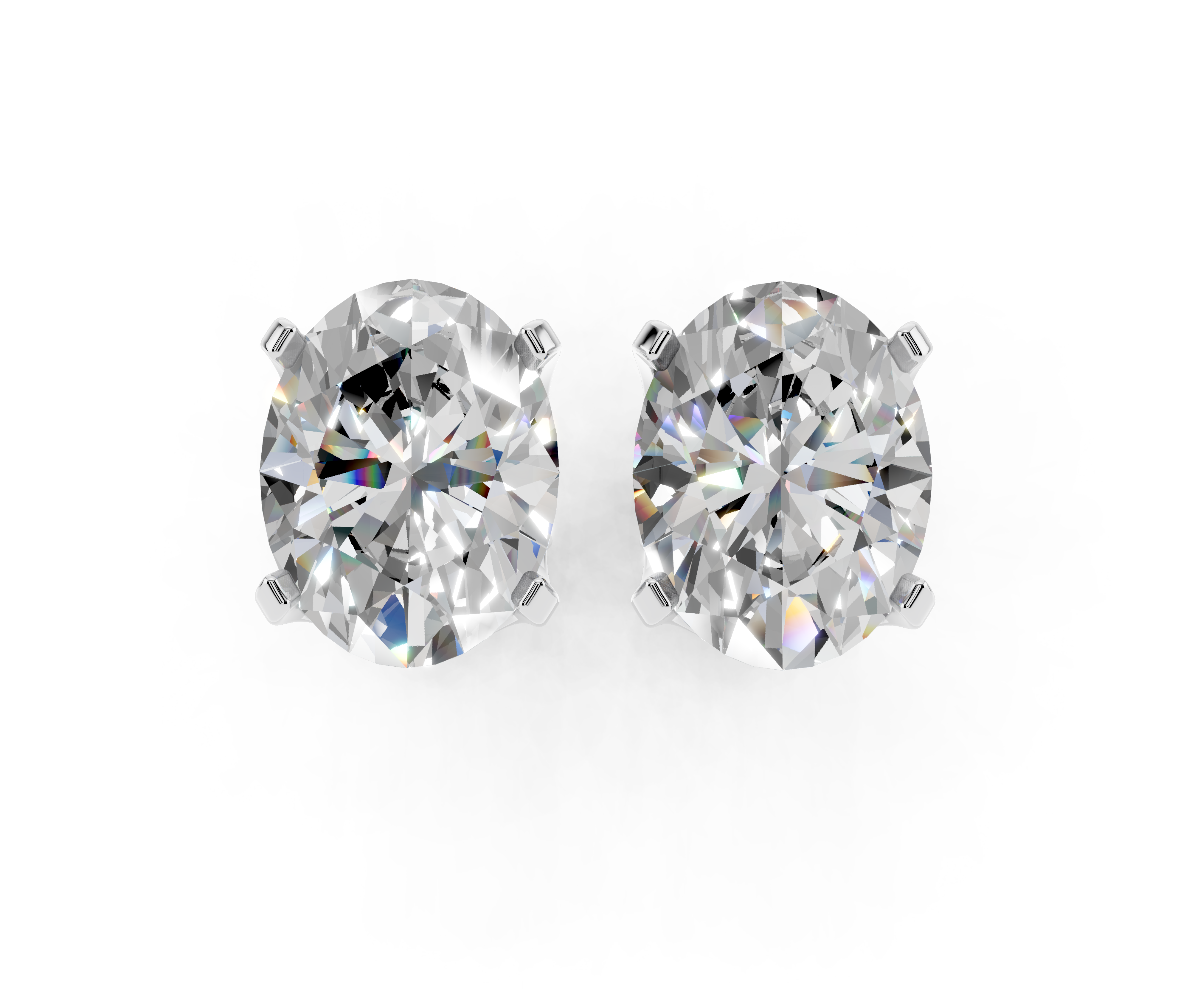 Silver Oval Brilliant Diamond Stud Earrings 1