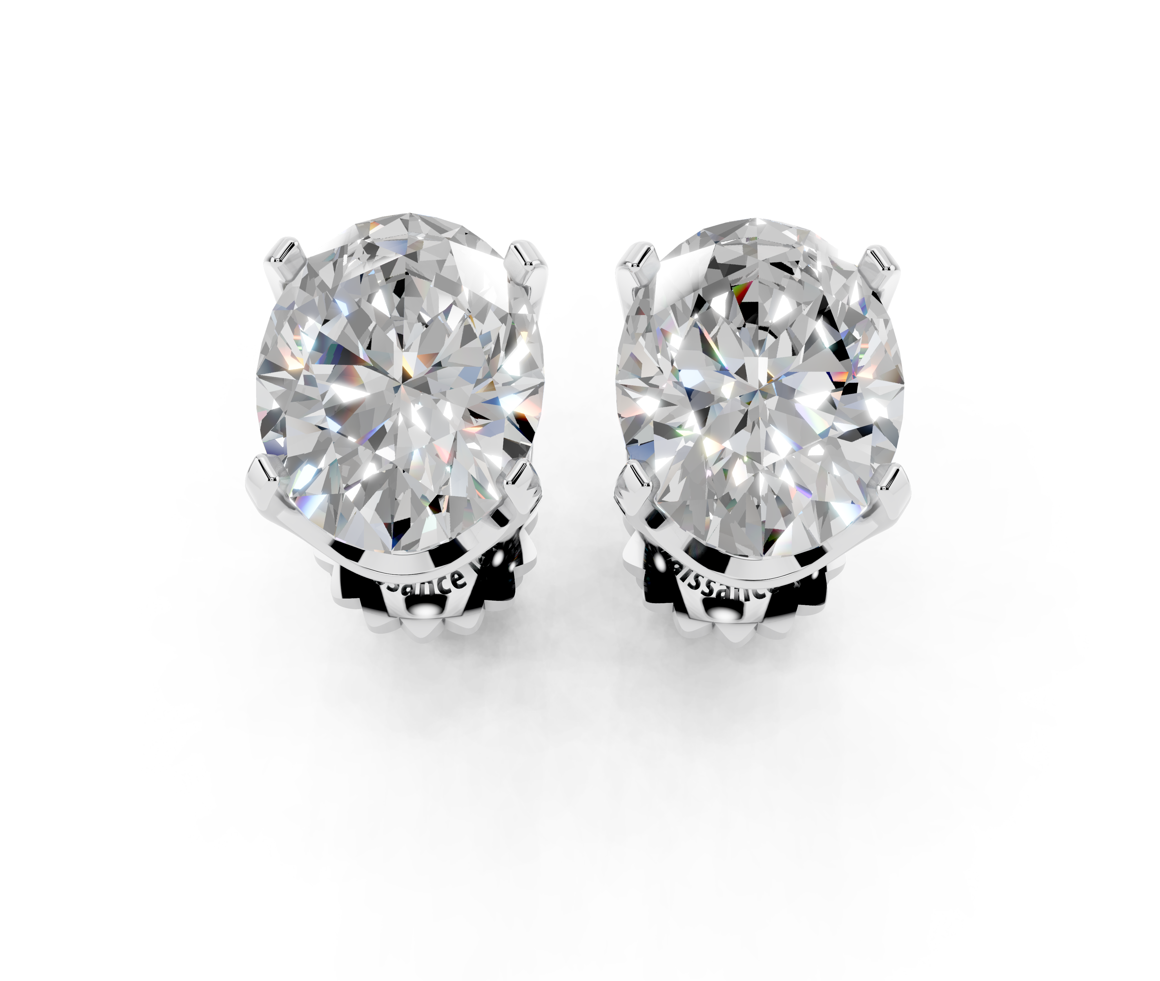 Silver Oval Brilliant Diamond Stud Earrings