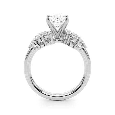 Silver Oval Cluster Diamond Engagement Ring with Pavé Band and Four-Prong Setting 1