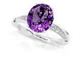 Silver Oval Cut Amethyst Engagement Ring with Side Stone Accents and Four-Prong Setting_25
