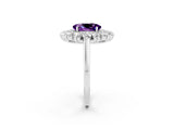 Silver Oval Cut Amethyst Floral Double Halo Engagement Ring with Prong Setting_156