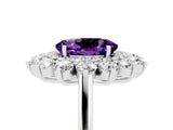 Silver Oval Cut Amethyst Floral Double Halo Engagement Ring with Prong Setting_159