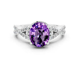 Silver Oval Cut Amethyst  Halo Twist Band Solitaire Prong Setting Ring_12