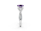 Silver Oval Cut Amethyst  Halo Twist Band Solitaire Prong Setting Ring_14