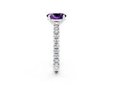Silver Oval Cut Amethyst Pavé Solitaire Ring with Round Band and Prong Setting_44
