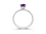 Silver Oval Cut Amethyst Pavé Solitaire Ring with Round Band and Prong Setting_45