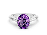 Silver Oval Cut Amethyst Solitaire Engagement Ring with Cathedral Setting and Four-Prong Mount_12
