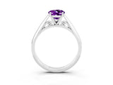 Silver Oval Cut Amethyst Solitaire Engagement Ring with Cathedral Setting and Four-Prong Mount_15