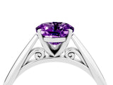 Silver Oval Cut Amethyst Solitaire Engagement Ring with Cathedral Setting and Four-Prong Mount_16