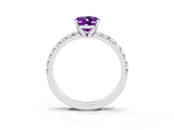 Silver Oval Cut Amethyst Solitaire Pavé Engagement Ring with Round Band and Prong Setting_93