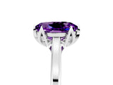 Silver Oval Cut Amethyst Solitaire Ring with Flower Prong Setting and Classic Band_5