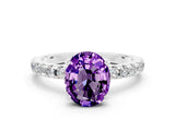 Silver Oval Cut Amethyst Solitaire Ring with Round  Pavé Band and Four-Prong Setting_36