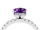 Silver Oval Cut Amethyst Solitaire Ring with Round  Pavé Band and Four-Prong Setting_40