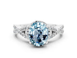 Silver Oval Cut Aquamarine  Halo Twist Band Solitaire Prong Setting Ring_12