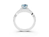 Silver Oval Cut Aquamarine  Halo Twist Band Solitaire Prong Setting Ring_15