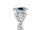 Silver Oval Cut Aquamarine  Halo Twist Band Solitaire Prong Setting Ring_17