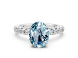 Silver Oval Cut Aquamarine Pavé Solitaire Ring with Round Band and Prong Setting_42