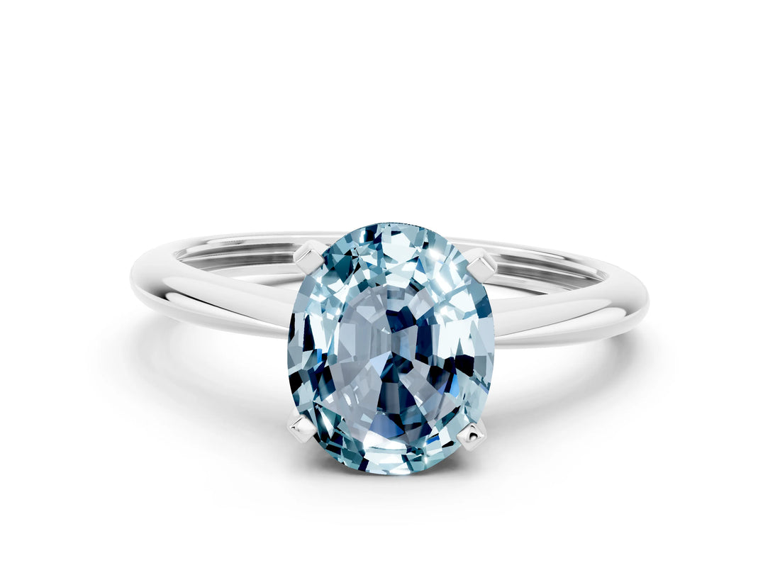 Silver Oval Cut Aquamarine Solitaire Engagement Ring with Classic Band and Four-Prong Setting_18