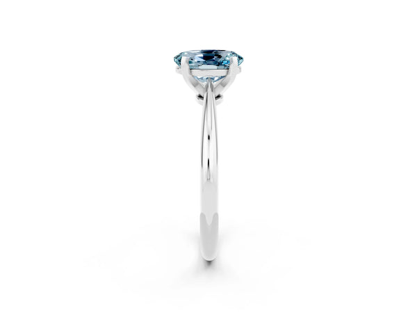 Silver Oval Cut Aquamarine Solitaire Engagement Ring with Classic Band and Four-Prong Setting