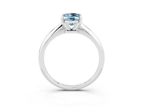 Silver Oval Cut Aquamarine Solitaire Engagement Ring with Classic Band and Four-Prong Setting