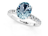 Silver Oval Cut Aquamarine Solitaire Ring with Round  Pavé Band and Four-Prong Setting_37