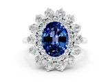Silver Oval Cut Blue Sapphire Floral Double Halo Engagement Ring with Prong Setting_151