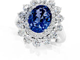 Silver Oval Cut Blue Sapphire Floral Double Halo Engagement Ring with Prong Setting_152