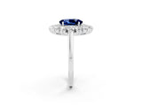 Silver Oval Cut Blue Sapphire Floral Double Halo Engagement Ring with Prong Setting_153