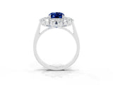 Silver Oval Cut Blue Sapphire Floral Double Halo Engagement Ring with Prong Setting_154