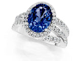 Silver Oval Cut Blue Sapphire Halo Ring with Round Split Shank and Prong Setting_79