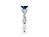 Silver Oval Cut Blue Sapphire  Halo Twist Band Solitaire Prong Setting Ring_14