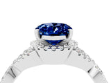 Silver Oval Cut Blue Sapphire  Halo Twist Band Solitaire Prong Setting Ring_16